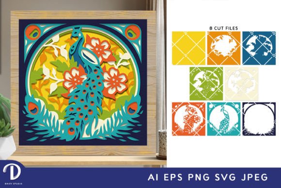 Beautiful Peacock 3D SVG for Shadow Boxes