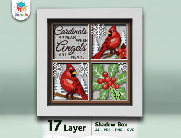 Cardinal Angels Shadow Box SVG: 3D Christmas Asset