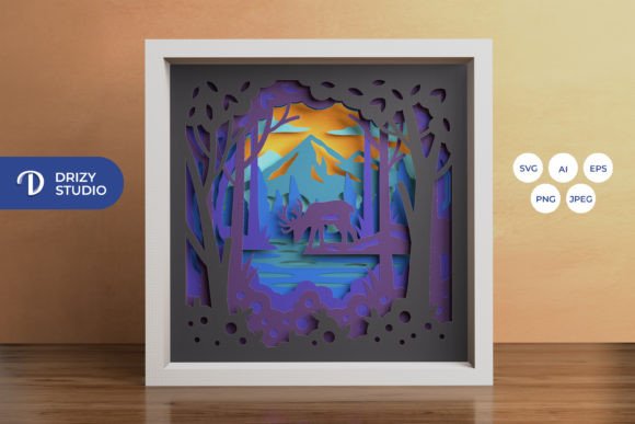 Deer Drinking on the Lake 3D SVG for Shadow Boxes