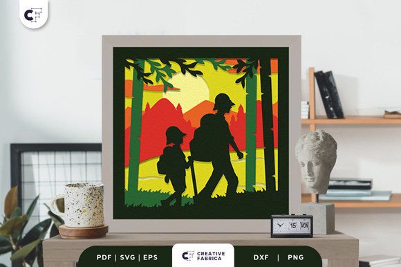 Father Hiking with Kids 3D SVG for Father S Day