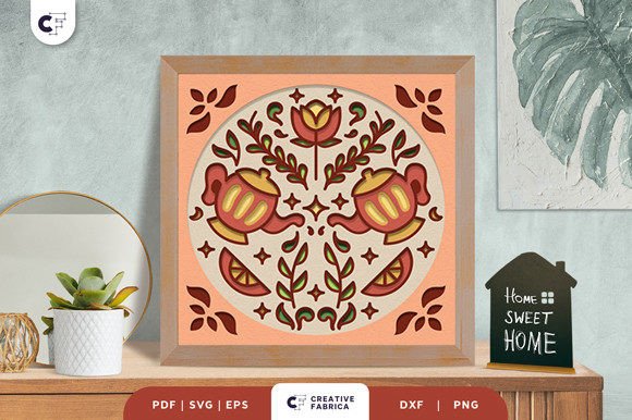 Folk Art Teapot 3D SVG for Ornaments & Light Boxes