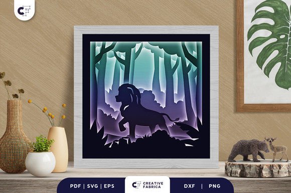 Lion in the Forest 3D SVG: Crafting Other Decor