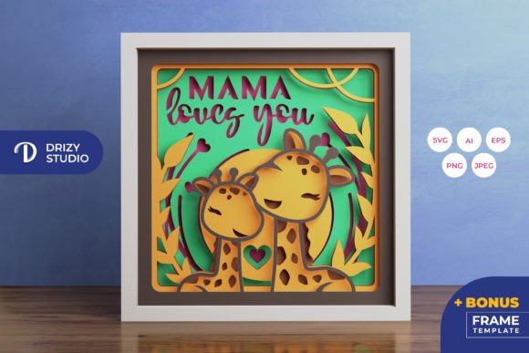 Mama & Baby Giraffe 3D SVG for Shadow Boxes