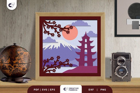 Mount Fuji with Cherry Blossom 3D SVG: Countries Asset