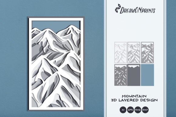 Mountain Layered Papercut: 3D SVG Shadow Box Asset